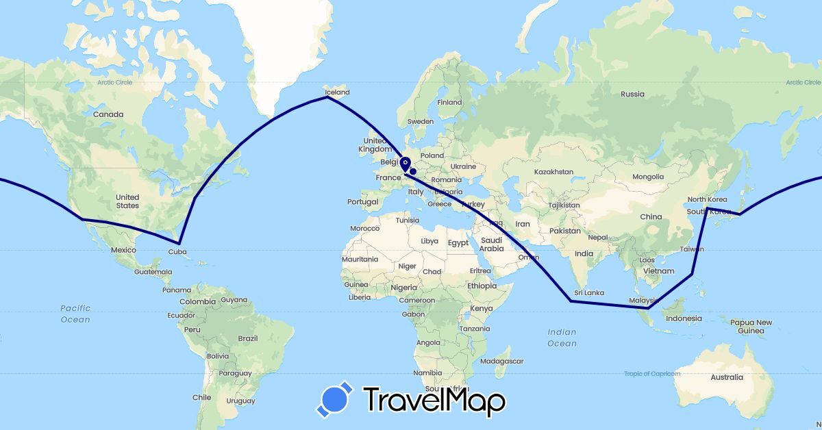 TravelMap itinerary: driving in United Arab Emirates, Bosnia and Herzegovina, Switzerland, Germany, Iceland, Japan, South Korea, Maldives, Philippines, Singapore, United States (Asia, Europe, North America)